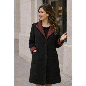 Peruvian Connection Reversible Wool Alpaca Blend Coat Womens 6 Burgundy & Black